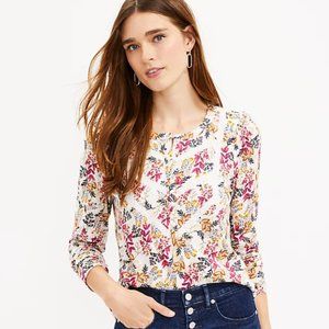 BOGO LOFT Floral Lace Trim Button Top